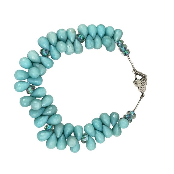 Aquamarine Beaded Necklace With Silver Toggle Clasp and Glass Accents 18" Length - Picture 7 of 9